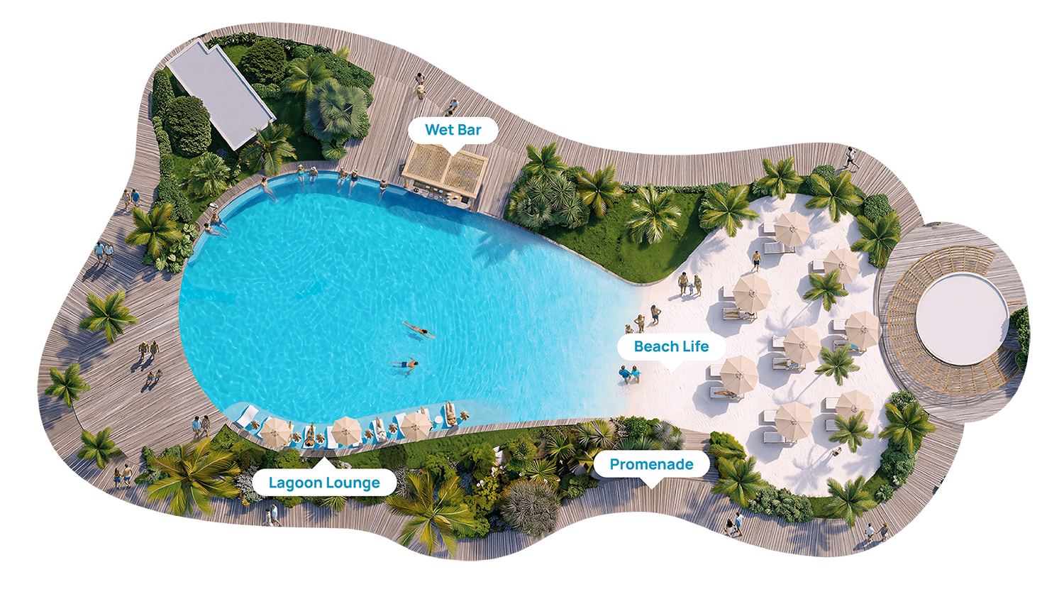 Reference layout of the 500 m² (5,400 sq ft) Small Lagoons by Crystal Lagoons™ model