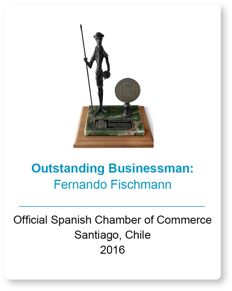 Outstanding Businessman 2016 award, Spanish Chamber of Commerce in Chile, Fernando Fischmann