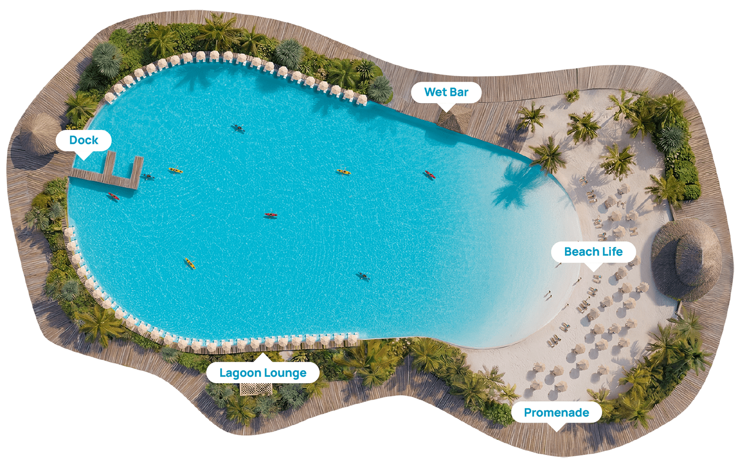 3D render of a 0.75-acre (3,000 m²) Small Lagoon by Crystal Lagoons™ model