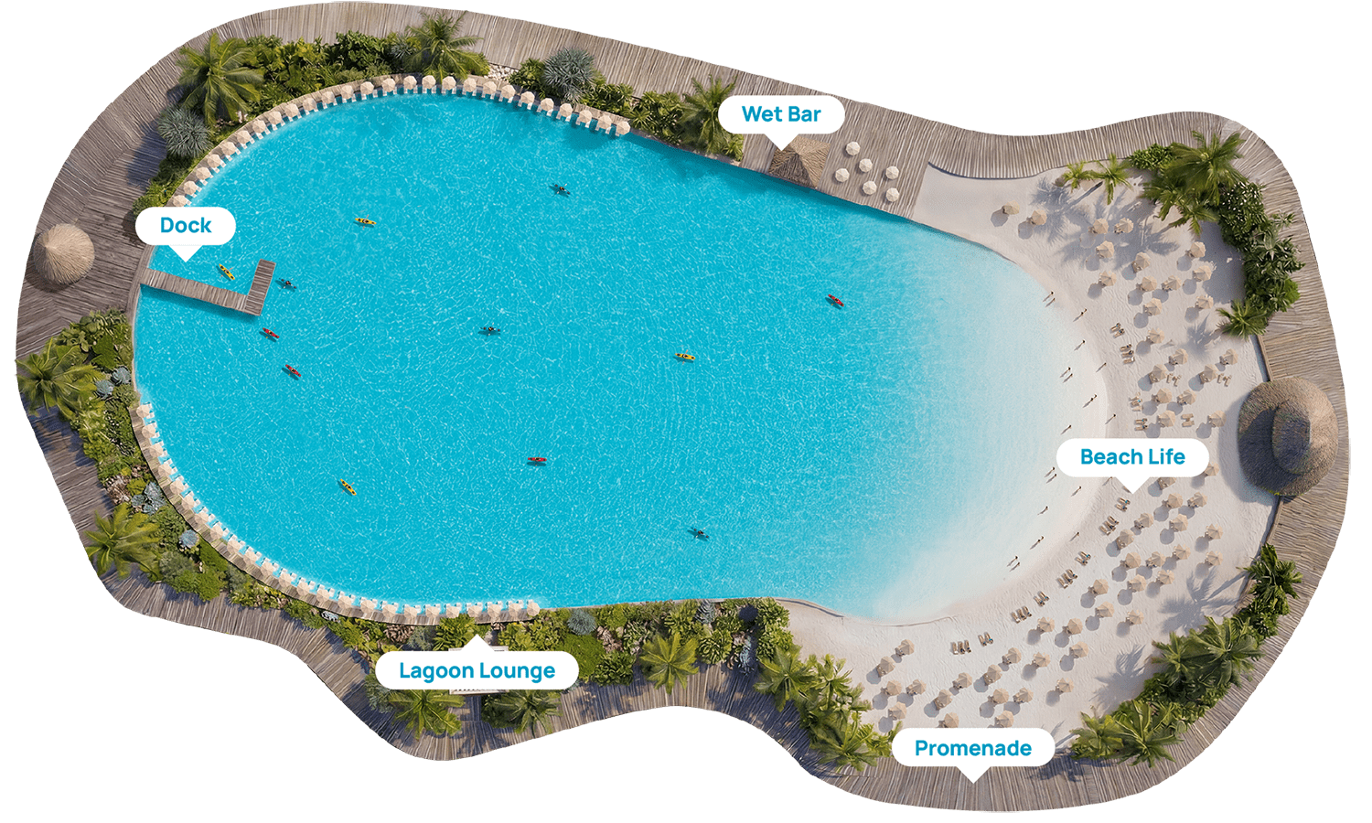 3D render of a 1-acre (4,000 m²) Small Lagoon by Crystal Lagoons™ model