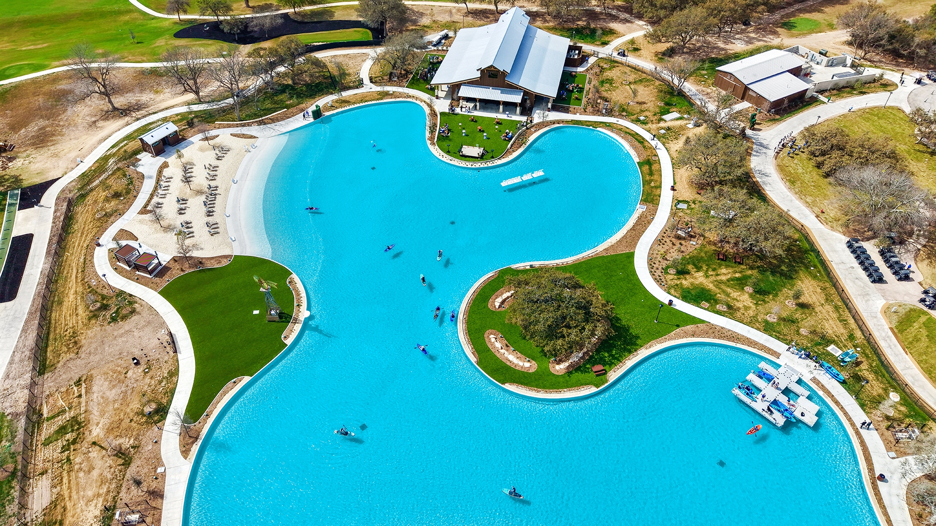 Aerial view of the Crystal Lagoons amenity at Hyatt Regency Hill Country, Texas